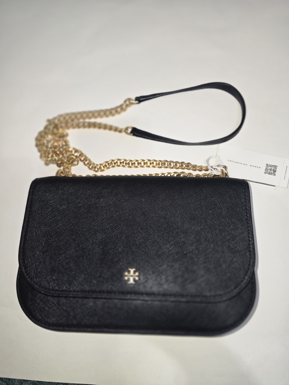 TORY BURCH BLACK EMERSON E/W FLAP ADJUSTABLE SHOULDER BAG PURSE CROSSBODY 147214